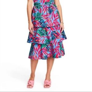 TABITHA BROWN NWT botanical print tiered midi skirt -large -multicolored
